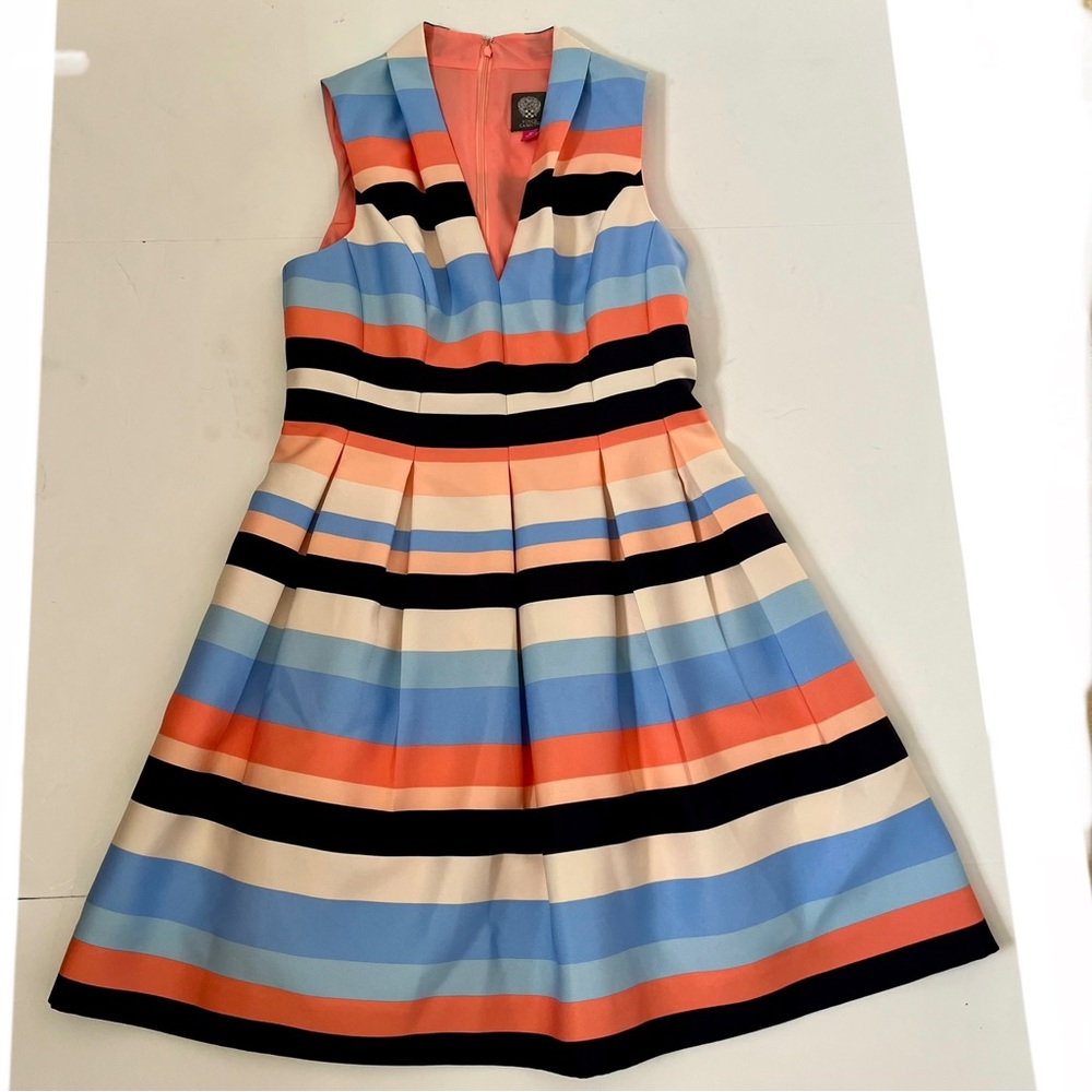 VINCE CAMUTO | Multi Color Striped Fit Flare Dress | Size 10